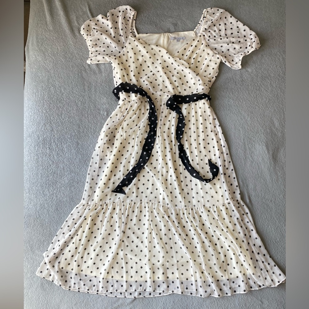 julia jordan Polka Dot-Print Short-Sleeve Midi Chiffon Dress white black sz 12 - Picture 7 of 16